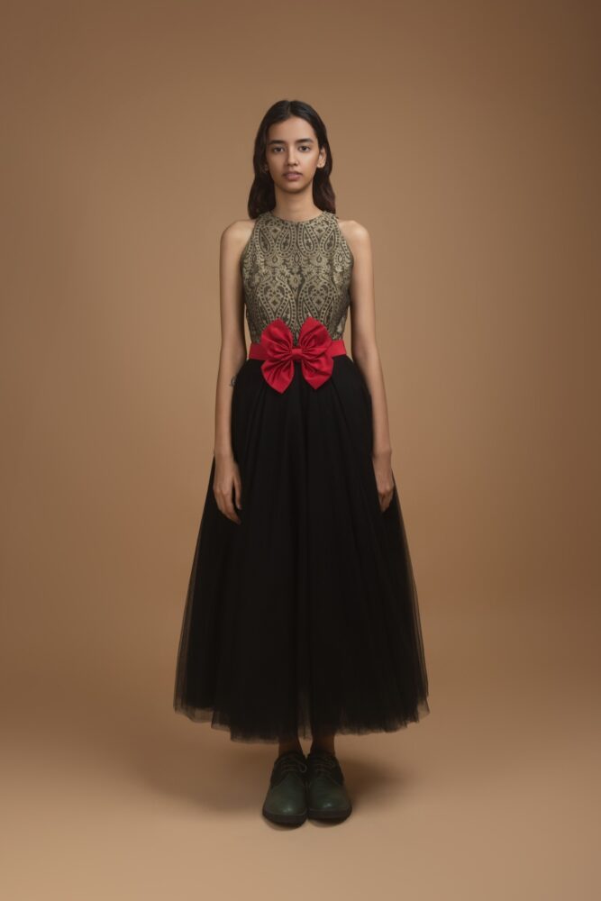 Black Tulle Dress With A Bow Belt