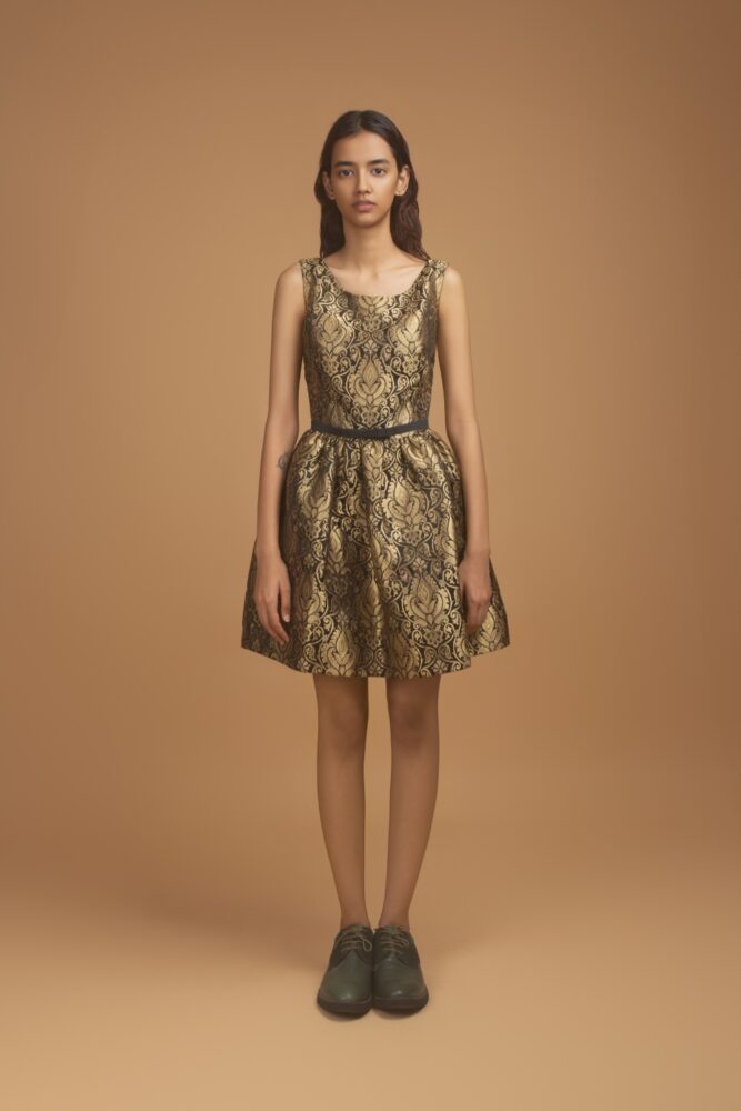 Gold Brocade Short Dress