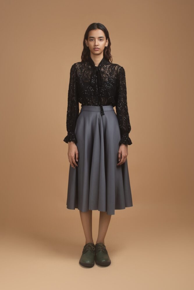 Lace and Sequin Pussy-Bow Blouse