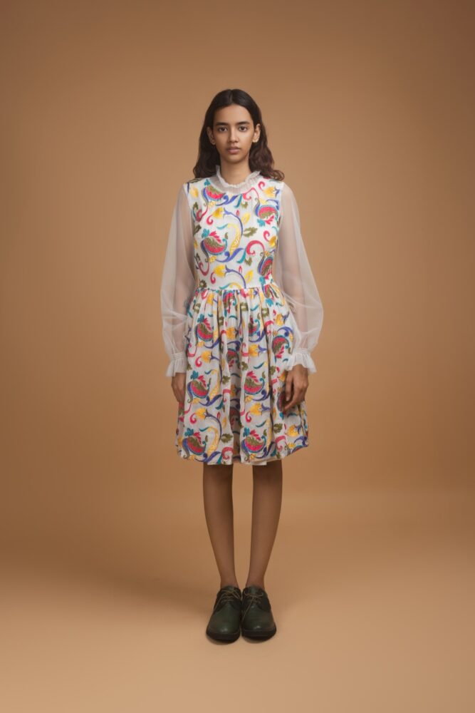 White Dress with Multi-Colored Embroidery